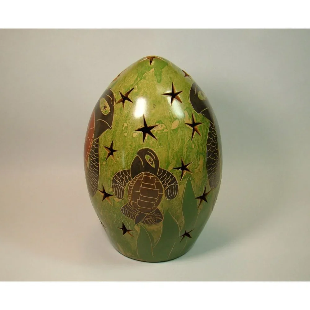 Turtle Art Pottery Tea Light Candle Lantern Luminary, Coastal Beach Nautical